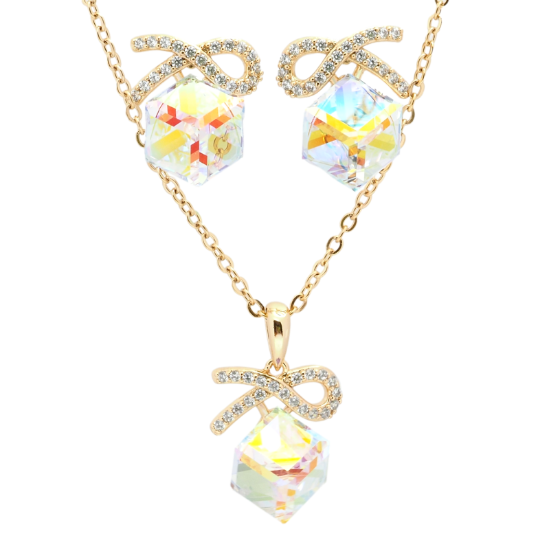 Набір Xuping колір 18K з кр-ми Swarovski Сережки Кулон на ланцюжку Кубики Shimmer довжина 40-45см х 2мм фото №5 Набір Xuping колір 18K з кр-ми Swarovski Сережки Кулон на ланцюжку Кубики Shimmer довжина 40-45см х 2мм фото №5