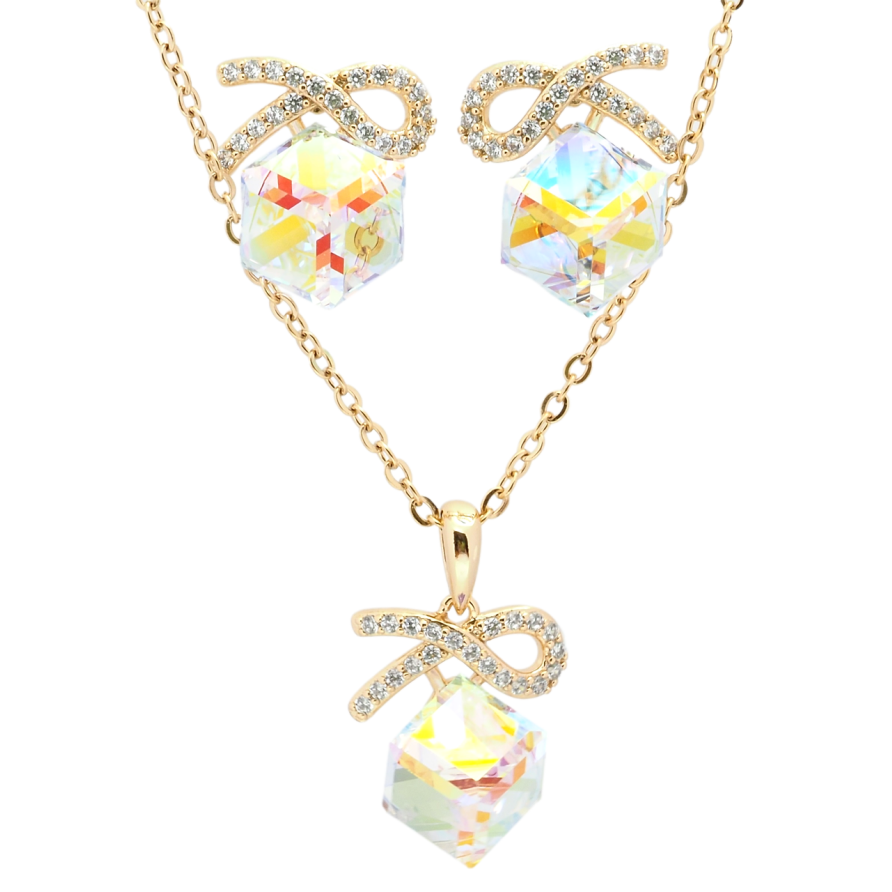 Набор Xuping цвет 18K с кр-ми Swarovski Серьги Кулон на цепочке Кубики Shimmer длина 40-45см х 2мм фото №1 Набор Xuping цвет 18K с кр-ми Swarovski Серьги Кулон на цепочке Кубики Shimmer длина 40-45см х 2мм фото №1