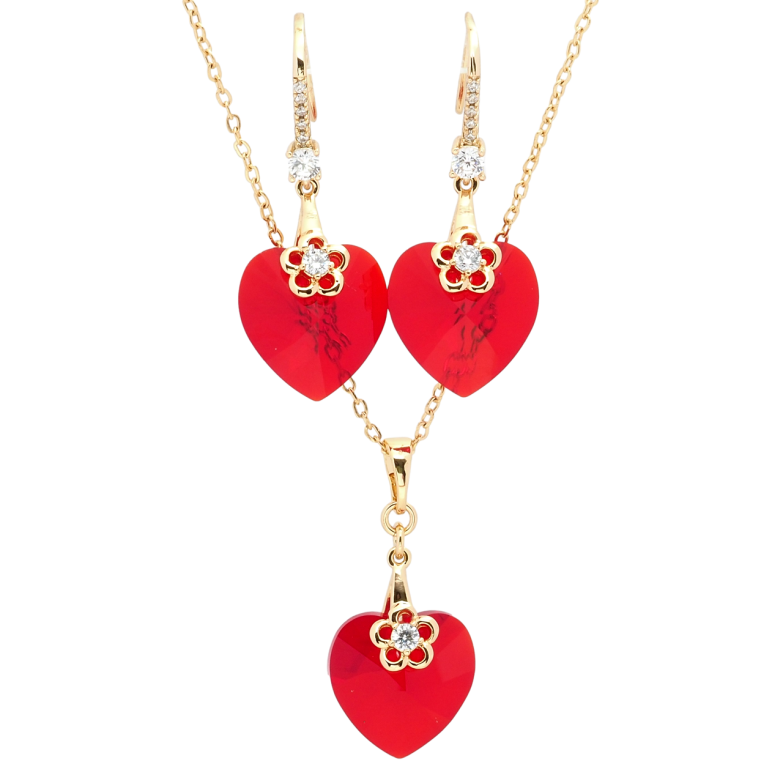 Набір Xuping колір 18K з кр-ми Swarovski Сережки Кулон на ланцюжку Серця Light Siam довжина 40-45см фото №2 Набір Xuping колір 18K з кр-ми Swarovski Сережки Кулон на ланцюжку Серця Light Siam довжина 40-45см фото №2