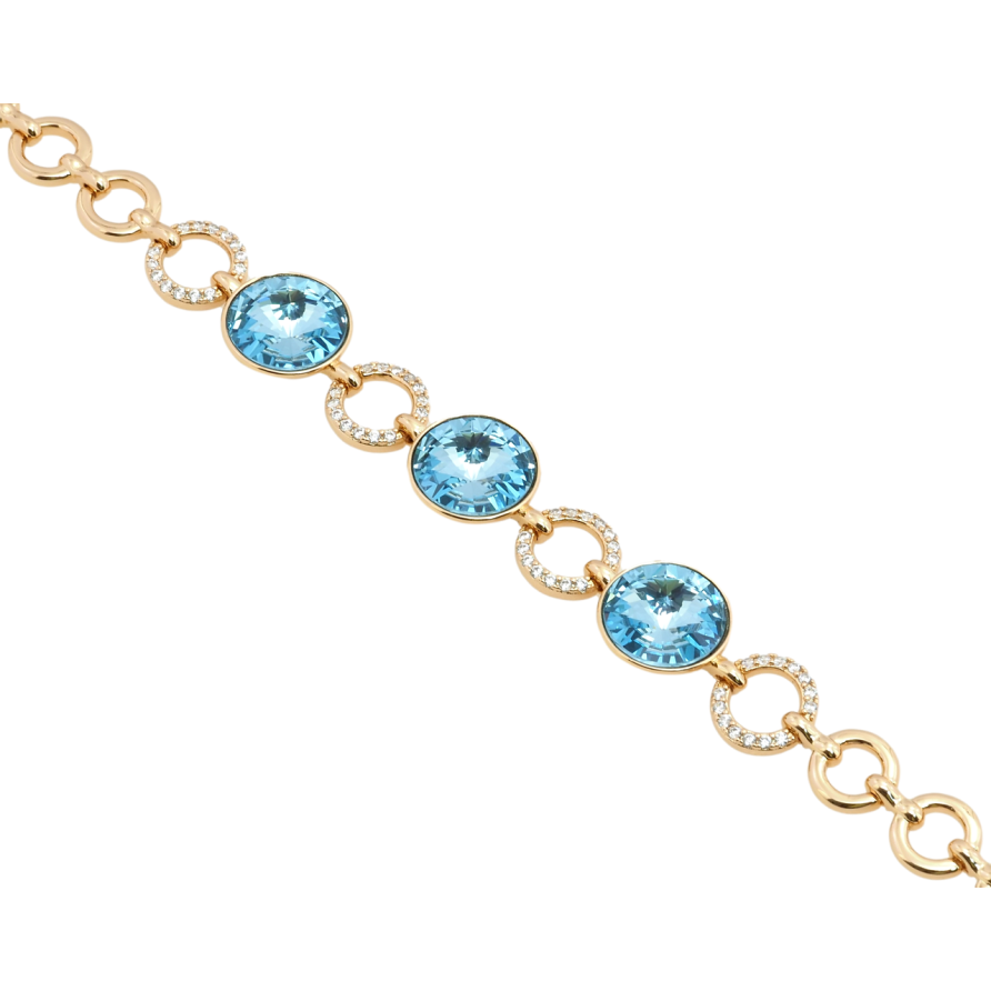 Браслет Xuping цвет 18K с кр-ми Swarovski Три кристалла Aquamarine с доп.замком 18.5,20.5см х 8мм фото №1 Браслет Xuping цвет 18K с кр-ми Swarovski Три кристалла Aquamarine с доп.замком 18.5,20.5см х 8мм фото №1