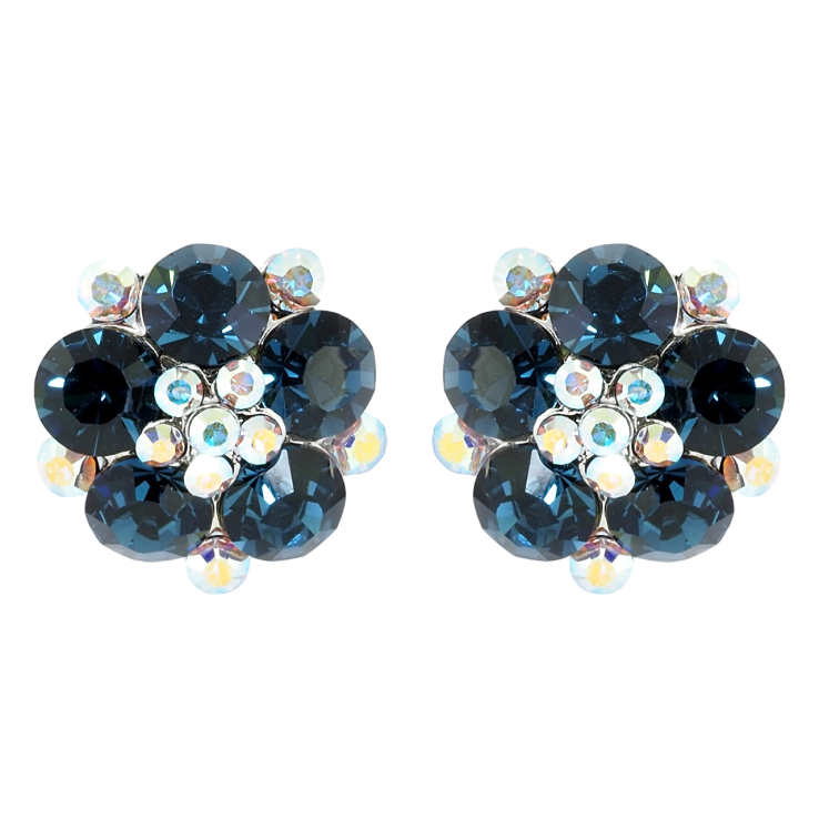 Сережки Xuping колір Родій з кристалами Swarovski пусети Квіточки з кристалами Montana та АВ фото №25 Сережки Xuping колір Родій з кристалами Swarovski пусети Квіточки з кристалами Montana та АВ фото №25