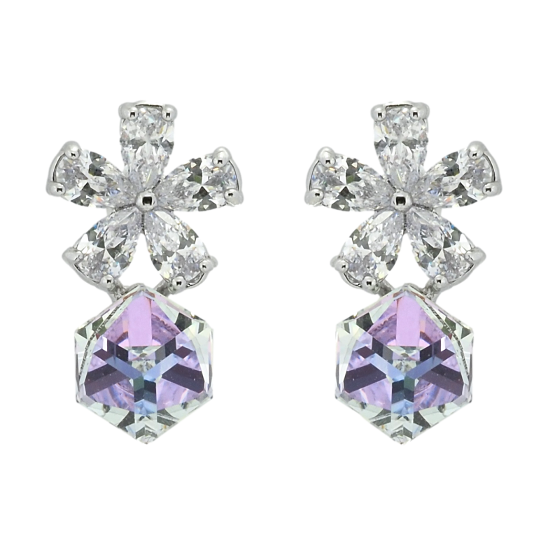Сережки Xuping колір Родій з кристалами Swarovski пусети Кристальні квіточки з кубиком Smoky Mauve фото №4 Сережки Xuping колір Родій з кристалами Swarovski пусети Кристальні квіточки з кубиком Smoky Mauve фото №4