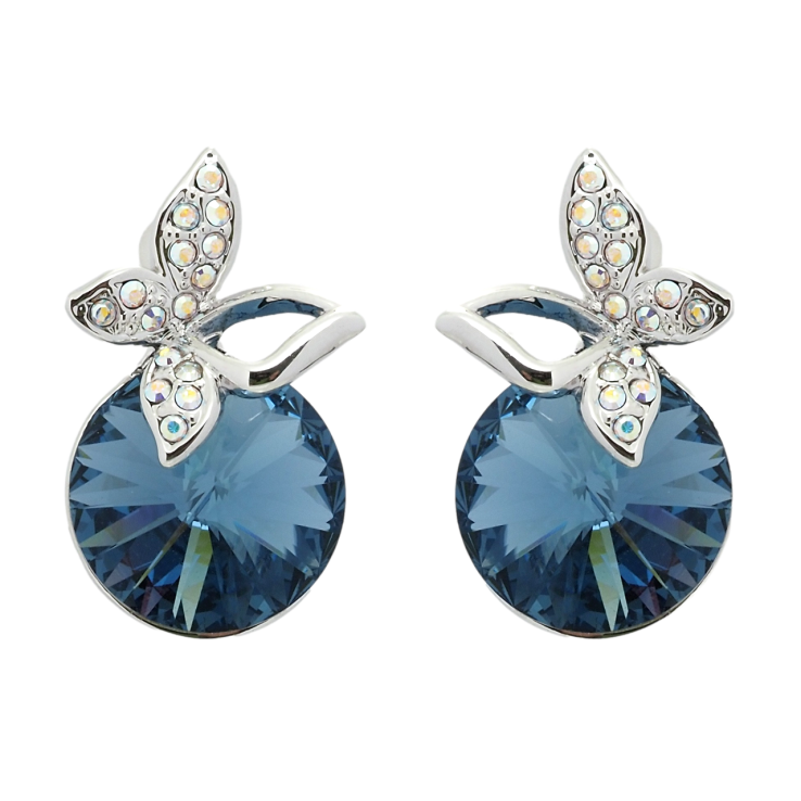 Серьги Xuping цвет Родий с кристаллами Swarovski пусеты Кристалл Montana с бабочкой фото №22