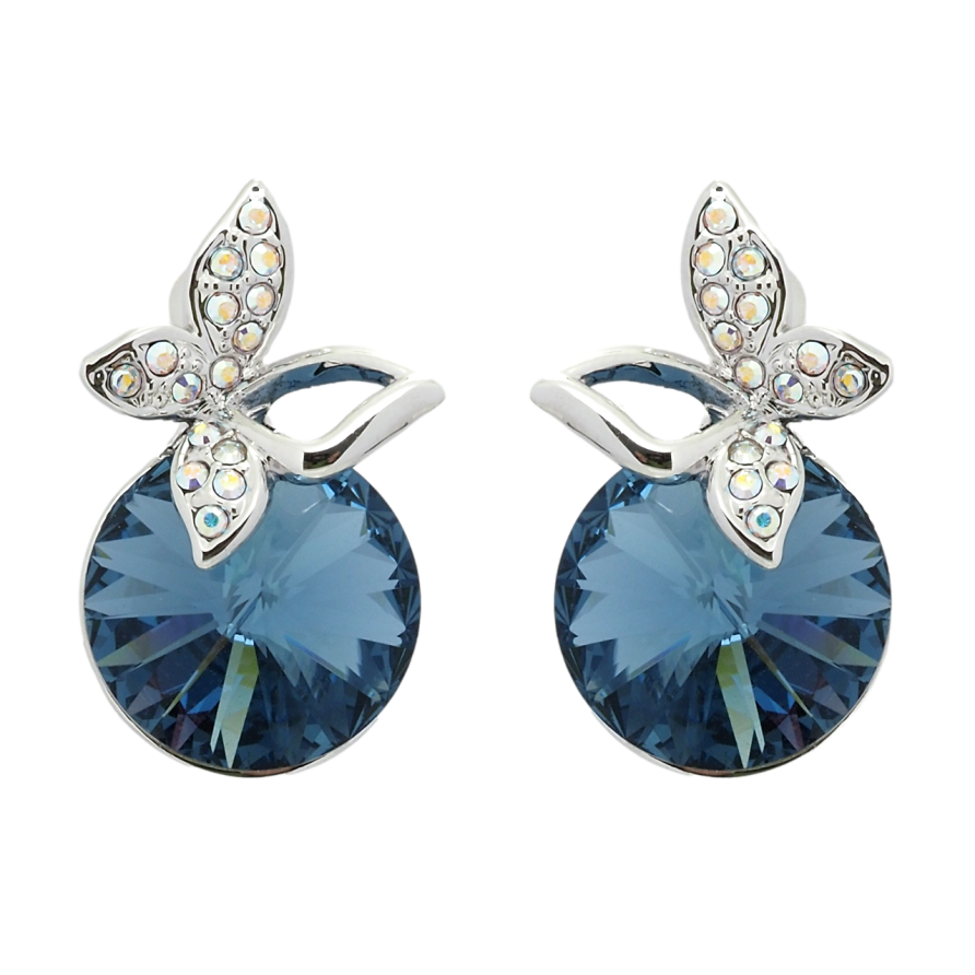 Серьги Xuping цвет Родий с кристаллами Swarovski пусеты Кристалл Montana с бабочкой фото №1 Серьги Xuping цвет Родий с кристаллами Swarovski пусеты Кристалл Montana с бабочкой фото №1