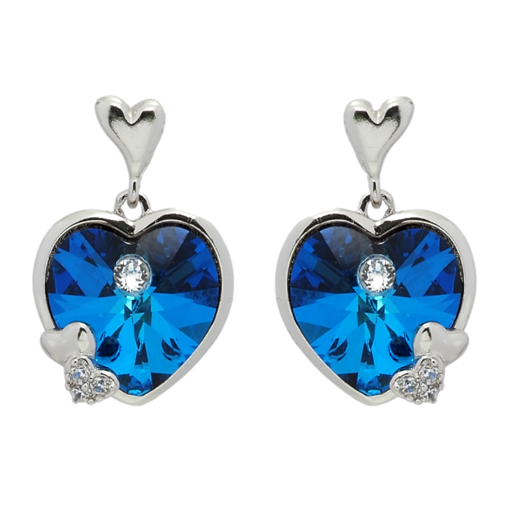 Сережки Xuping колір Родій з кристалами Swarovski пусети Кристальні серця Capri Blue фото №7 Сережки Xuping колір Родій з кристалами Swarovski пусети Кристальні серця Capri Blue фото №7
