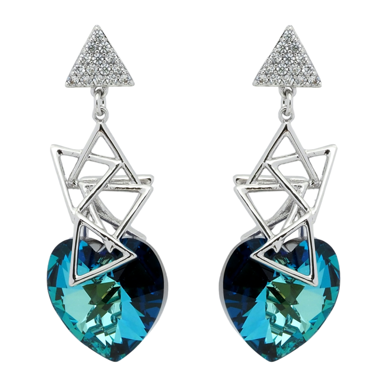 Сережки Xuping колір Родій з кристалами Swarovski пусети Підвіски з кристальними сердечками Metallic Blue фото №5 Сережки Xuping колір Родій з кристалами Swarovski пусети Підвіски з кристальними сердечками Metallic Blue фото №5