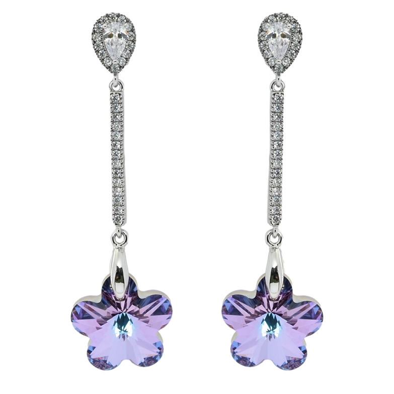 Серьги Xuping цвет Родий с кристаллами Swarovski пусеты Подвески с кристальными цветочками Paradise Shine фото №20