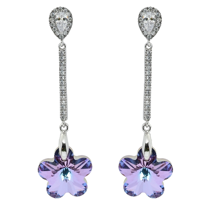 Серьги Xuping цвет Родий с кристаллами Swarovski пусеты Подвески с кристальными цветочками Paradise Shine фото №1