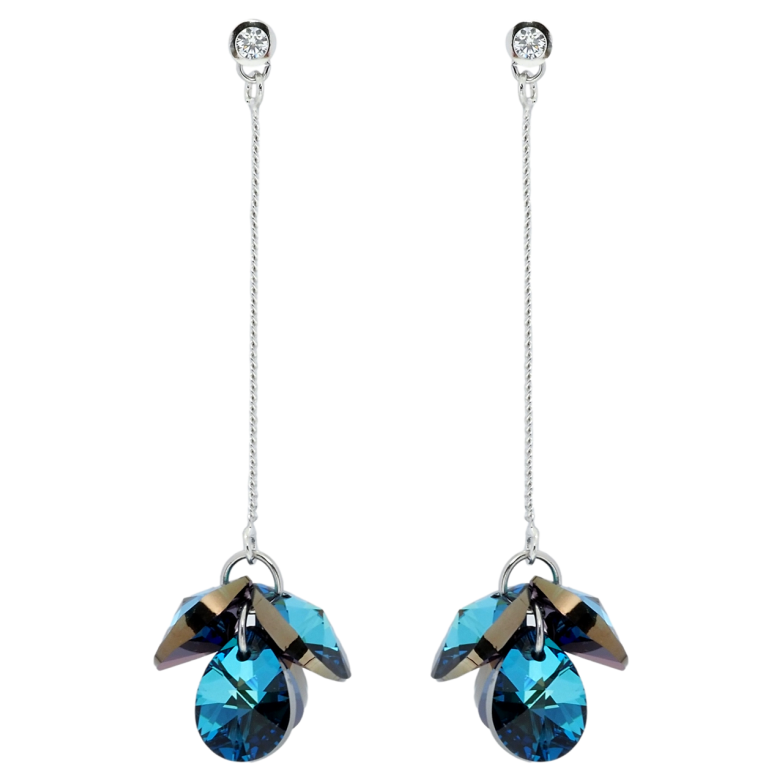 Сережки Xuping колір Родій з кристалами Swarovski пусети Підвіски з кристалами Metallic Blue фото №5