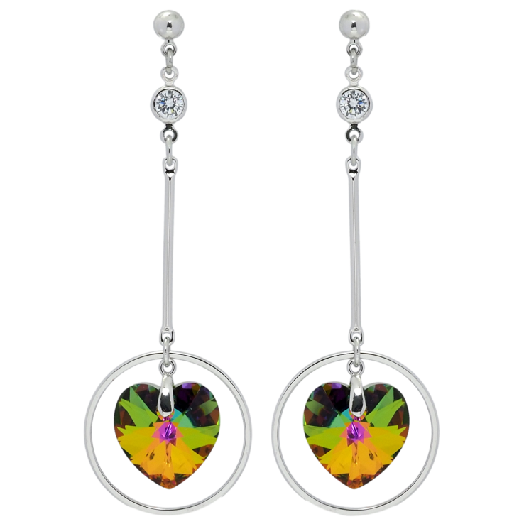 Сережки Xuping колір Родій з кристалами Swarovski пусети Підвіски з кристальними серцями Vitrail Medium фото №7