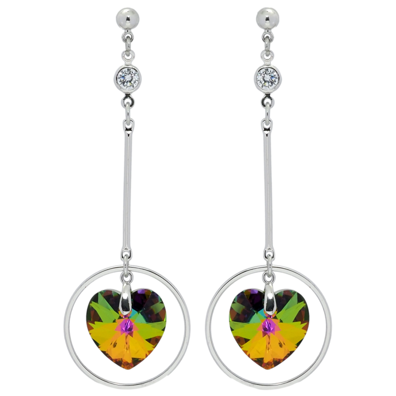 Серьги Xuping цвет Родий с кристаллами Swarovski пусеты Подвески с кристальными сердечками Vitrail Medium фото №2 Серьги Xuping цвет Родий с кристаллами Swarovski пусеты Подвески с кристальными сердечками Vitrail Medium фото №2