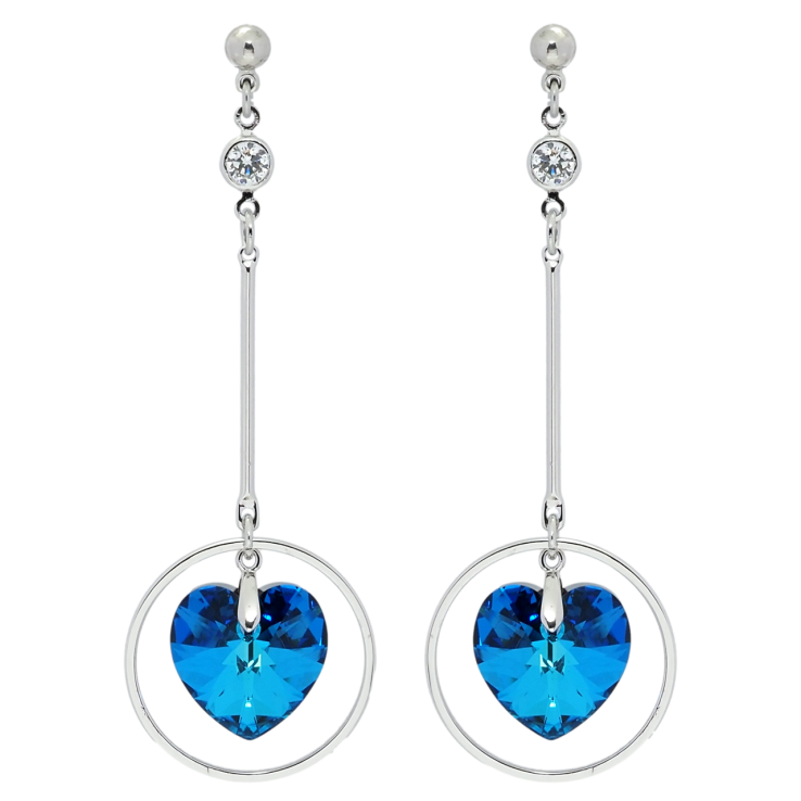 Сережки Xuping колір Родій з кристалами Swarovski пусети Підвіски з кристальними серцями Capri Blue фото №11