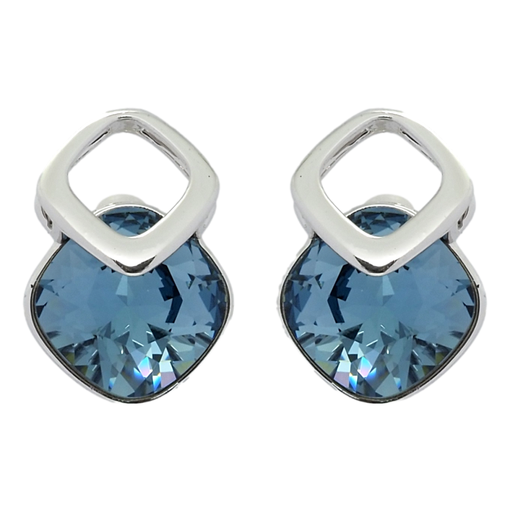 Серьги Xuping цвет Родий с кристаллами Swarovski пусеты Ромбы с кристаллами Montana фото №3 Серьги Xuping цвет Родий с кристаллами Swarovski пусеты Ромбы с кристаллами Montana фото №3