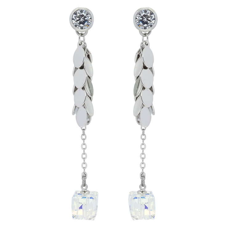 Серьги Xuping цвет Родий с кристаллами Swarovski пусеты Подвески с кубиками Shimmer фото №7 Серьги Xuping цвет Родий с кристаллами Swarovski пусеты Подвески с кубиками Shimmer фото №7