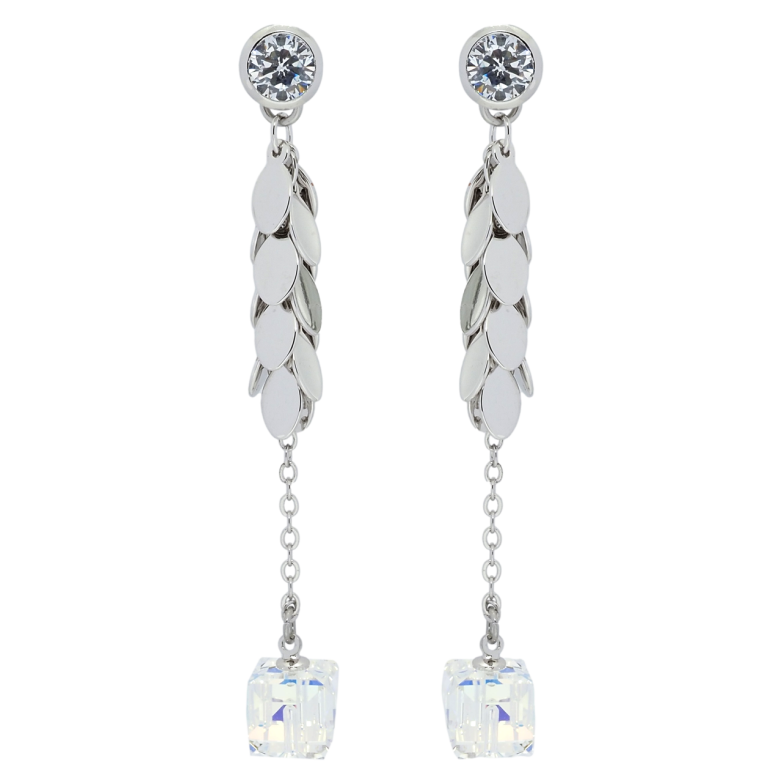 Серьги Xuping цвет Родий с кристаллами Swarovski пусеты Подвески с кубиками Shimmer фото №13