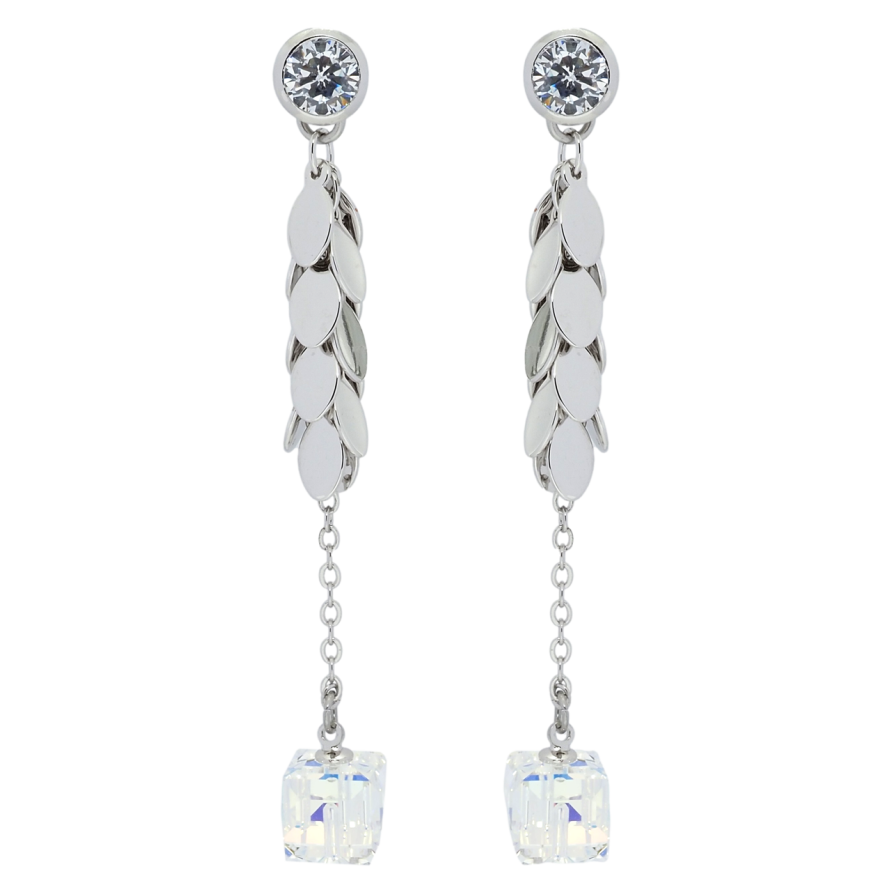 Серьги Xuping цвет Родий с кристаллами Swarovski пусеты Подвески с кубиками Shimmer фото №1
