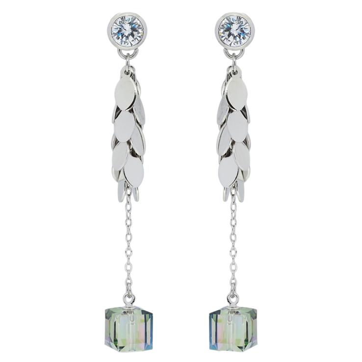 Серьги Xuping цвет Родий с кристаллами Swarovski пусеты Подвески с кубиками Vitrail Light фото №21 Серьги Xuping цвет Родий с кристаллами Swarovski пусеты Подвески с кубиками Vitrail Light фото №21