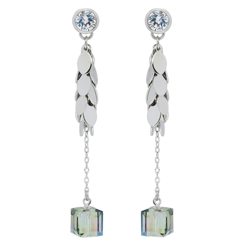 Серьги Xuping цвет Родий с кристаллами Swarovski пусеты Подвески с кубиками Vitrail Light фото №9