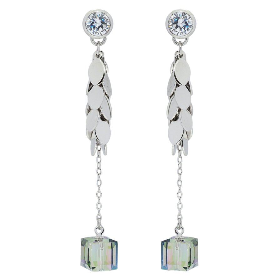 Серьги Xuping цвет Родий с кристаллами Swarovski пусеты Подвески с кубиками Vitrail Light фото №1