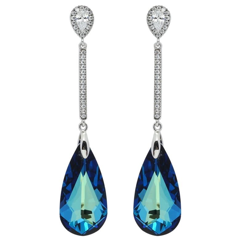 Сережки Xuping колір Родій з кристалами Swarovski пусети Підвіски з кристалом Metallic Blue фото №12