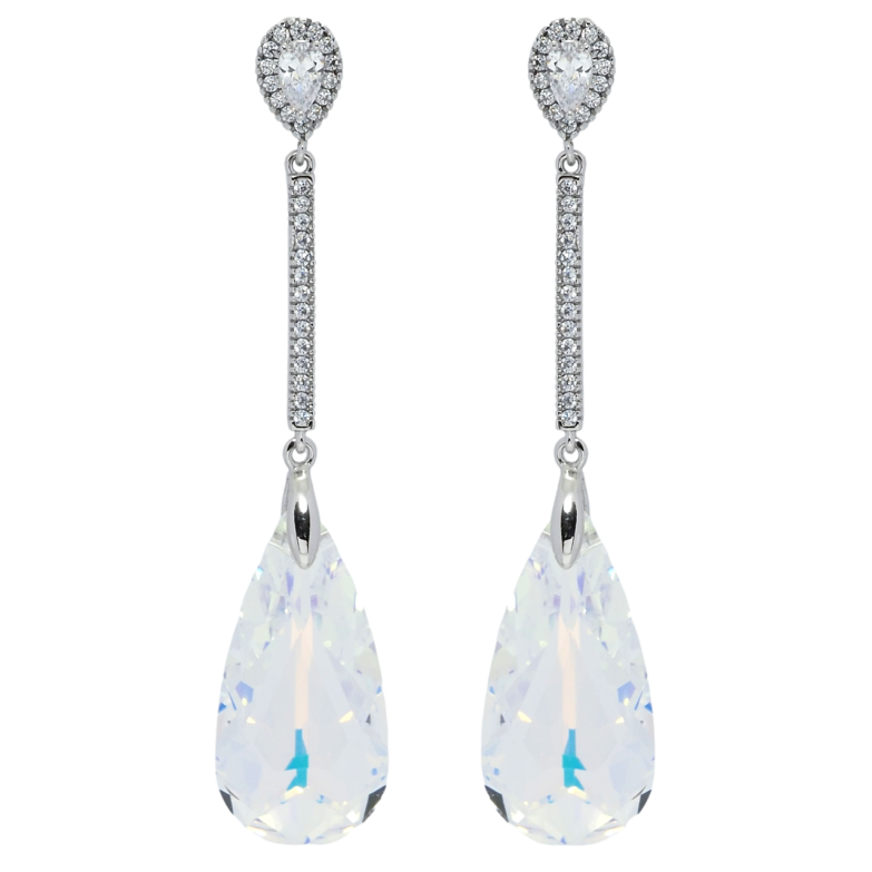 Серьги Xuping цвет Родий с кристаллами Swarovski пусеты Подвески с кристаллом Shimmer фото №7