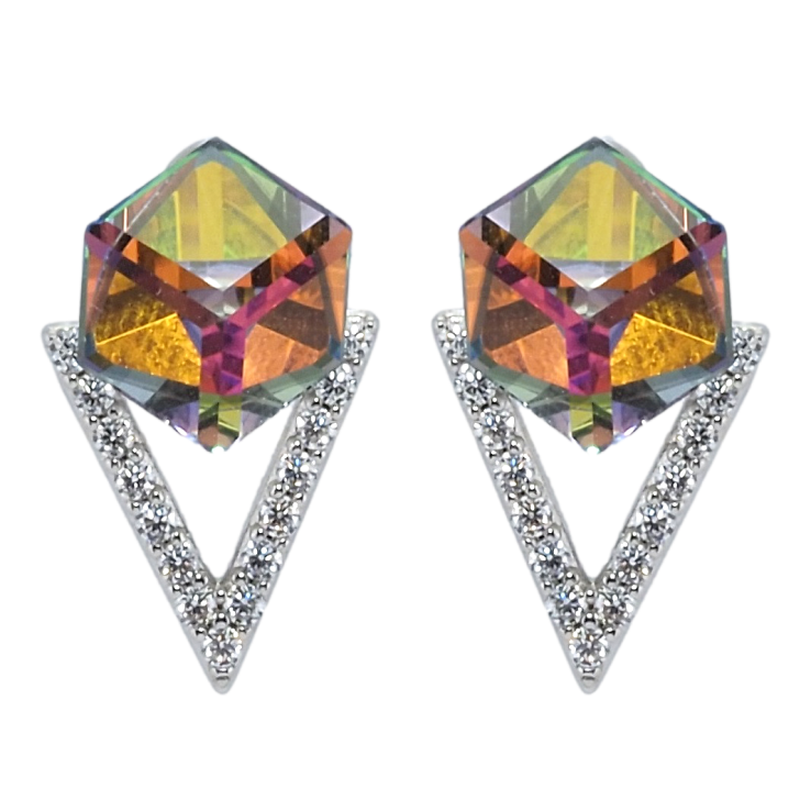 Сережки Xuping колір Родій з кристалами Swarovski пусети Кристальні кубики Volcano фото №13