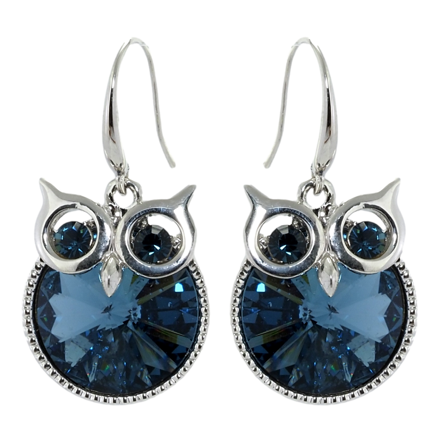 Серьги Xuping цвет Родий с кристаллами Swarovski французский замок Совы кристалл Montana фото №1 Серьги Xuping цвет Родий с кристаллами Swarovski французский замок Совы кристалл Montana фото №1