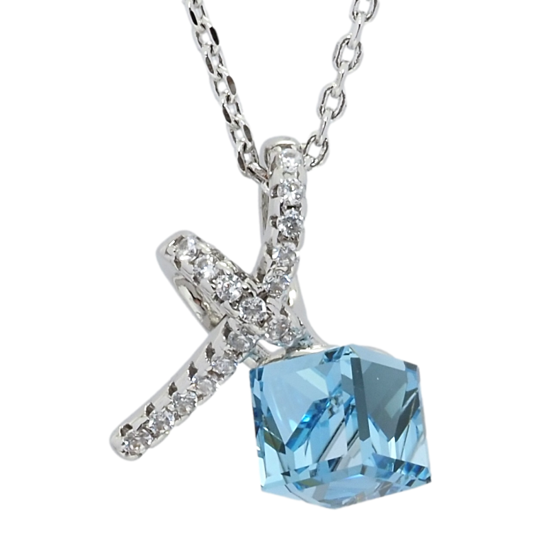 Кулон Xuping колір Родій з кр-ми Swarovski на ланцюжку Кристальний кубик Aquamarine з вузликом довжина 39-44см х 1мм фото №14 Кулон Xuping колір Родій з кр-ми Swarovski на ланцюжку Кристальний кубик Aquamarine з вузликом довжина 39-44см х 1мм фото №14