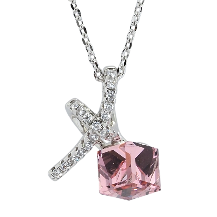Кулон Xuping колір Родій з кр-ми Swarovski на ланцюжку Кристальний кубик Rose з вузликом довжина 39-44см х 1мм фото №7 Кулон Xuping колір Родій з кр-ми Swarovski на ланцюжку Кристальний кубик Rose з вузликом довжина 39-44см х 1мм фото №7