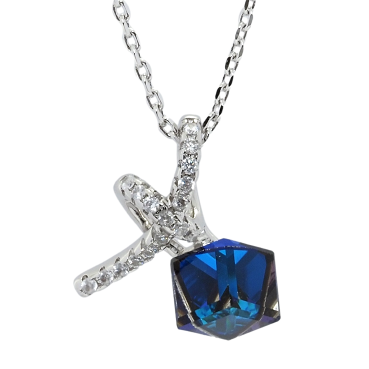 Кулон Xuping колір Родій з кр-ми Swarovski на ланцюжку Кристальний кубик Capri Blue з вузликом довжина 39-44см х 1мм фото №8 Кулон Xuping колір Родій з кр-ми Swarovski на ланцюжку Кристальний кубик Capri Blue з вузликом довжина 39-44см х 1мм фото №8