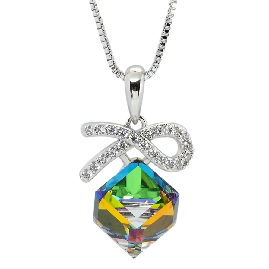 Кулон Xuping колір Родій з кр-ми Swarovski на ланцюжку Кристальний кубик Vitrail Medium довжина 40-45см х 1мм фото №1 Кулон Xuping колір Родій з кр-ми Swarovski на ланцюжку Кристальний кубик Vitrail Medium довжина 40-45см х 1мм фото №1