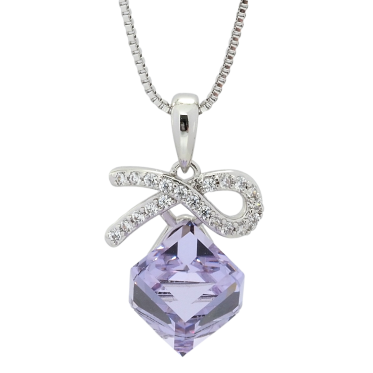 Кулон Xuping колір Родій з кр-ми Swarovski на ланцюжку Кристальний кубик Provence Lavender довжина 40-45см х 1мм фото №6 Кулон Xuping колір Родій з кр-ми Swarovski на ланцюжку Кристальний кубик Provence Lavender довжина 40-45см х 1мм фото №6