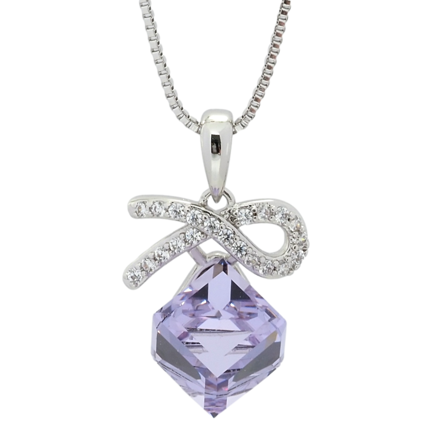 Кулон Xuping колір Родій з кр-ми Swarovski на ланцюжку Кристальний кубик Provence Lavender довжина 40-45см х 1мм фото №1 Кулон Xuping колір Родій з кр-ми Swarovski на ланцюжку Кристальний кубик Provence Lavender довжина 40-45см х 1мм фото №1