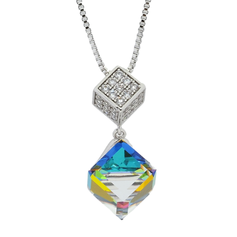 Кулон Xuping цвет Родий с кр-ми Swarovski на цепочке Кубики Vitrail Medium длина 41-46см х 1мм фото №1