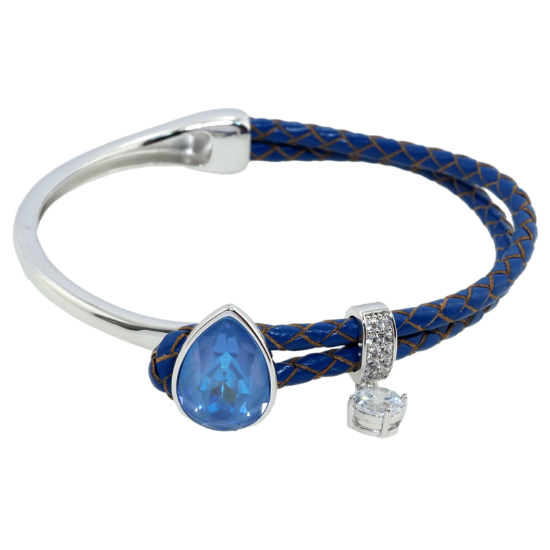 Браслет Xuping колір Родій із кристалами Swarovski Шкіряний синій шнур із кристалом Ocean Delite довжина 17см фото №9 Браслет Xuping колір Родій із кристалами Swarovski Шкіряний синій шнур із кристалом Ocean Delite довжина 17см фото №9